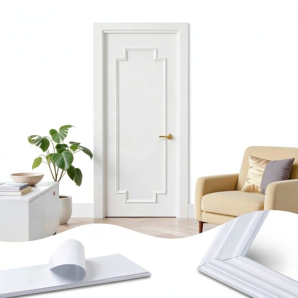 BiJun Peel and Stick Door Molding Kit, 21.6"x67" White Self-Adhesive-1