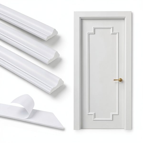 BiJun Peel and Stick Door Molding Kit, 21.6"x67" White Self-Adhesive-0